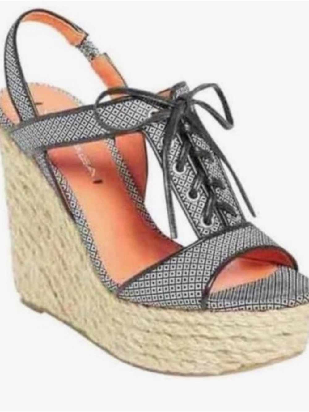 Via Spiga Kassianna Navy & White Patterned Espadrille Wedge Sandals 6
